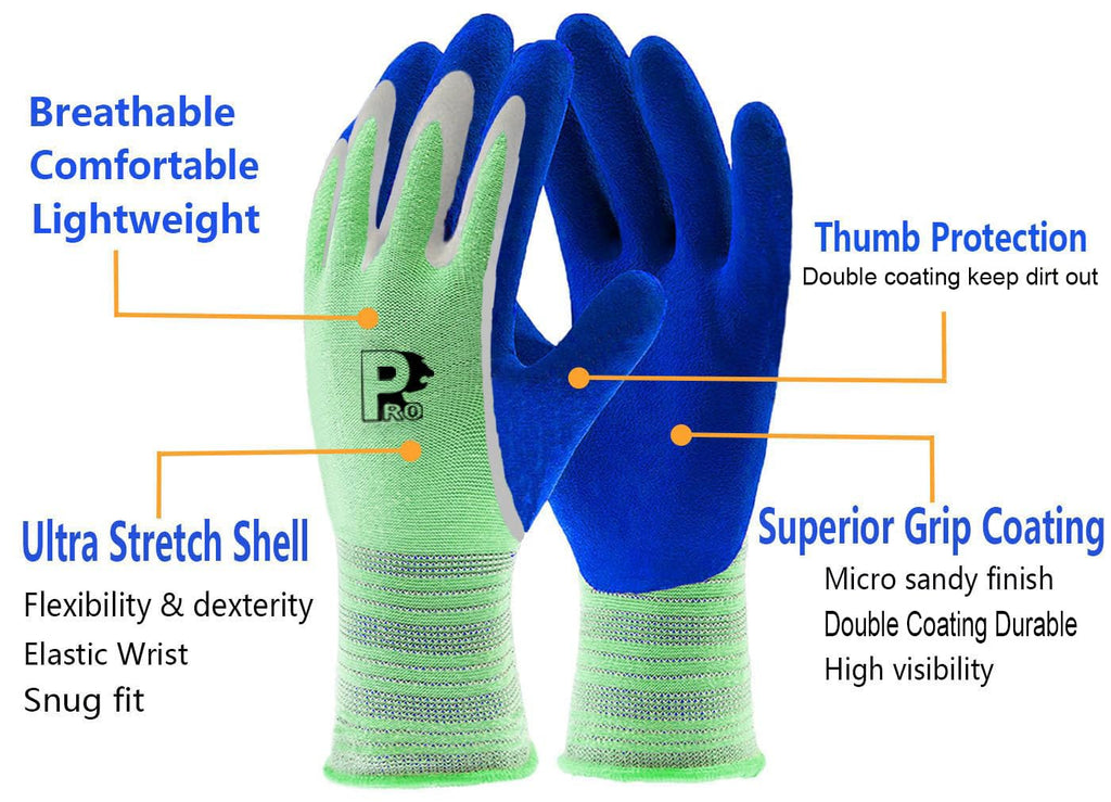 3 Pairs Gardening Gloves Ultra-Grip Work Gloves Non-Slip Latex Coated Colourful Verstile for House Car Cleaning Fishing Outdoor