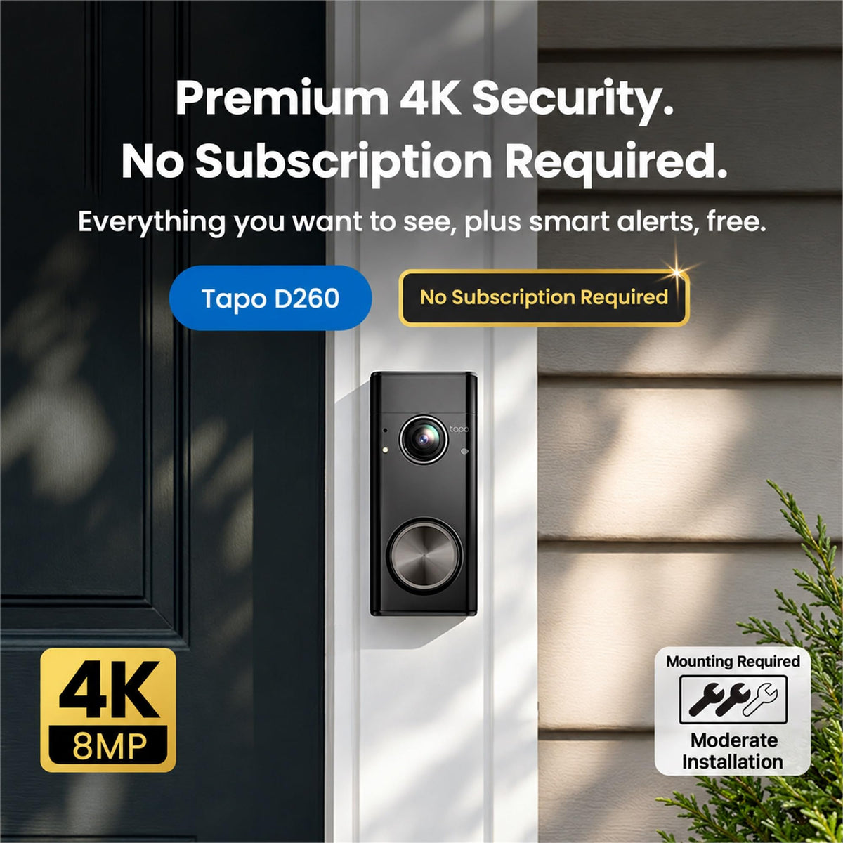 Tapo TD21 2K 3MP Battery Doorbell Camera Wireless, Colour Night, IP65