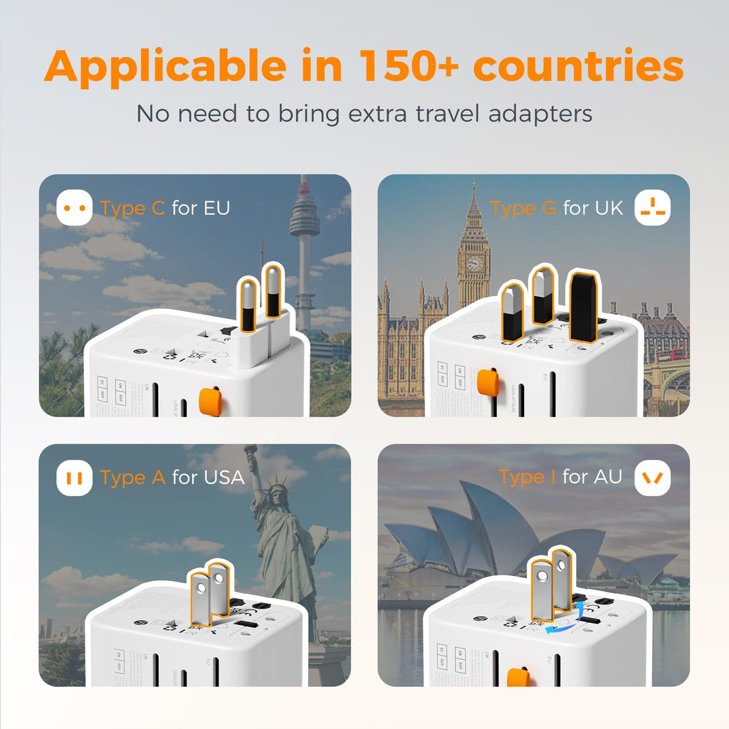 TESSAN Universal Travel Adapter Worldwide with 2 USB C and 2 USB A Ports