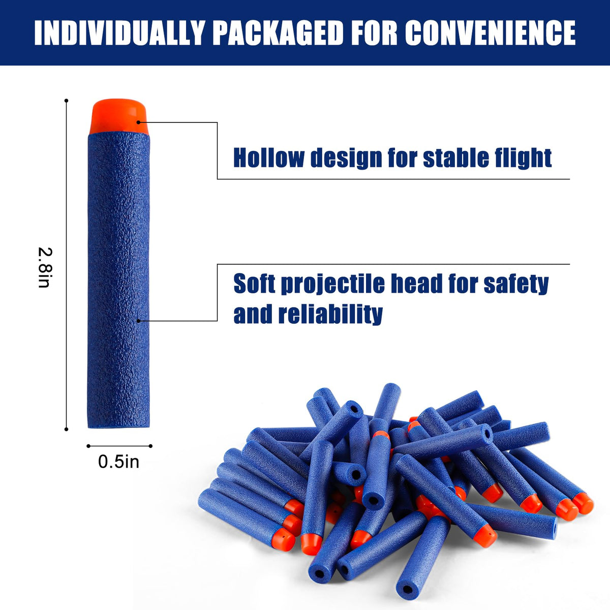 Pokiiulk Refill Darts Bullets Compatible with Nerf Guns N-Strike Elite Series, 300PCS Refill Darts Premium Foam Bullets Pack with Portable Storage Bucket