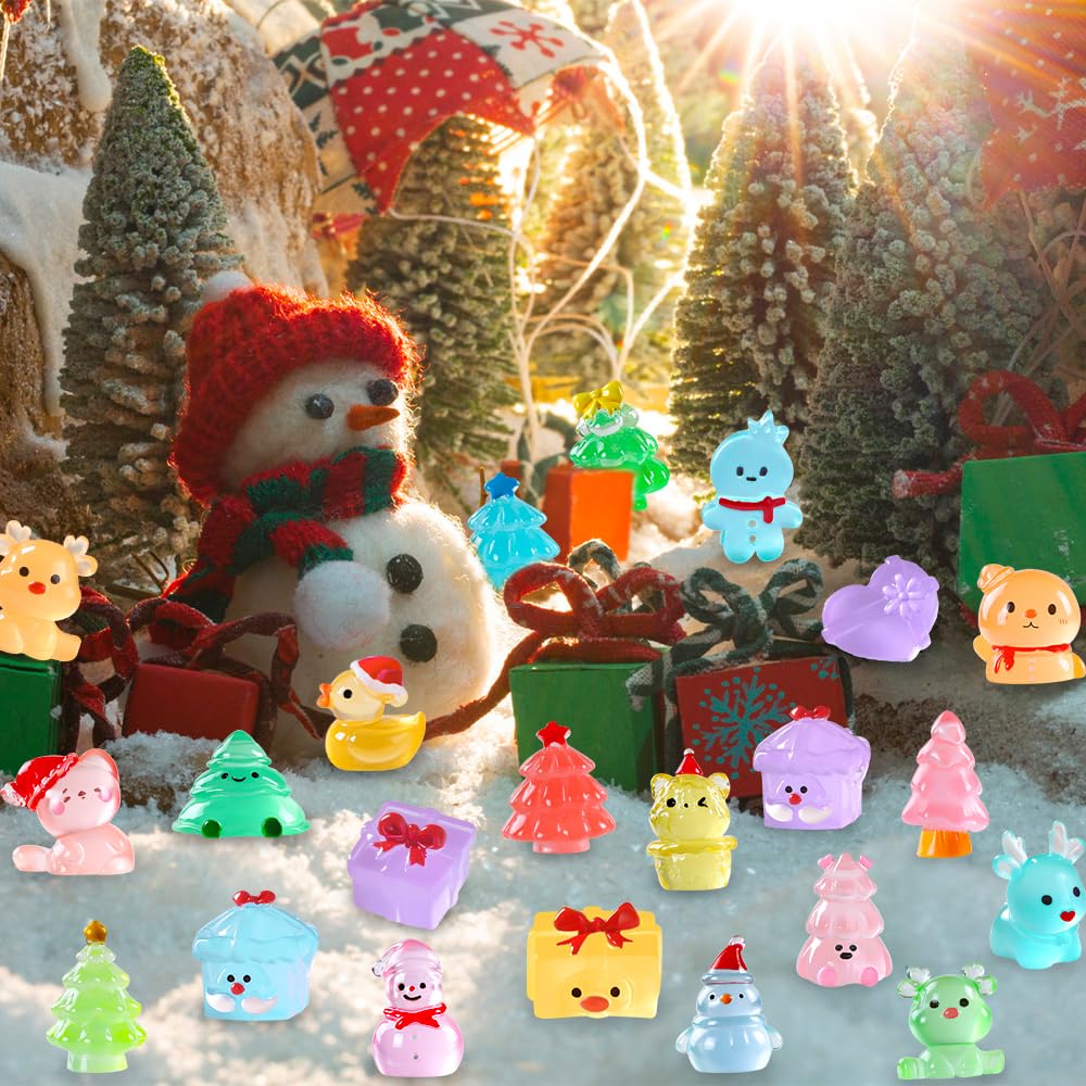 DIYDEC 24pcs Luminous Christmas Mini Resin Tree Figures Toys