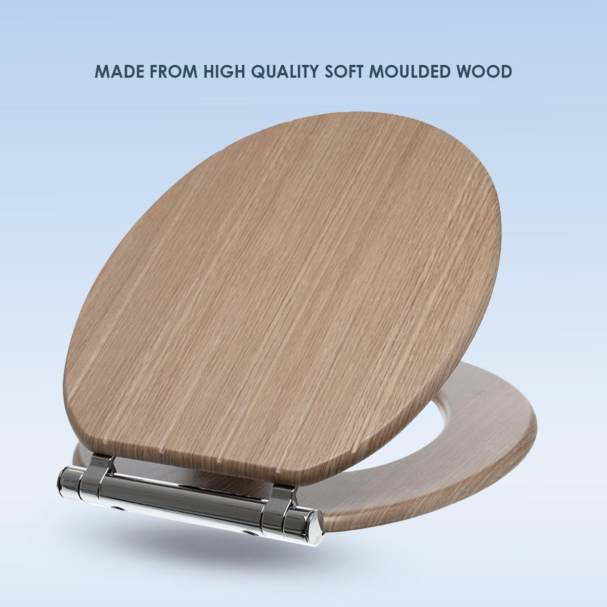 AQUALONA® Luxury Grey Oak Effect Toilet Seat - Soft Close MDF Moulded Wood Seat with Quick Release Button and Durable Hinges - Comfortable, Easy to Clean and Install with Universal Fittings