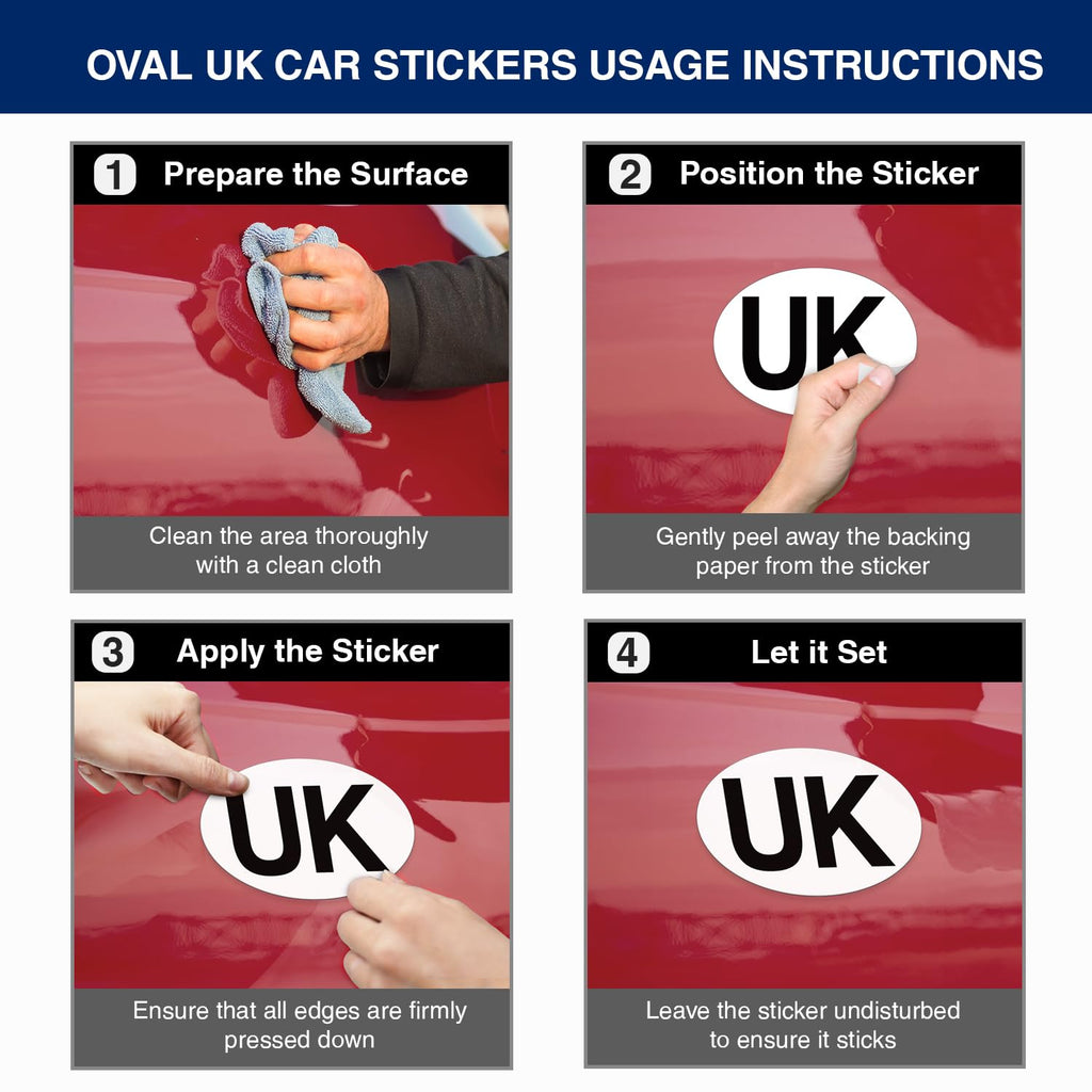 ARVO 2 Pack UK Car Stickers - Oval Stickers for Europe Travel - Waterproof, Self-Adhesive Stickers for Cars, Vans, and Caravans