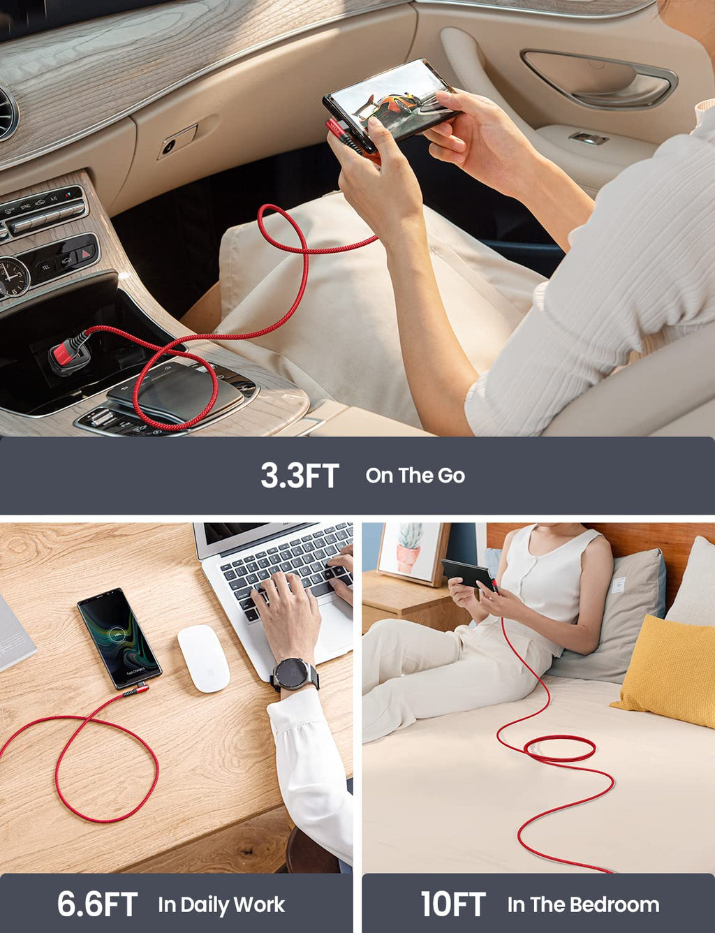 AINOPE 2-Pack 0.5ft USB C Cable, 3.1A Fast Charging, Right Angle, Durable Nylon Braided, Compatible with Galaxy S22 S21 Plus S20, Note 10 9 LG, Type C Charger