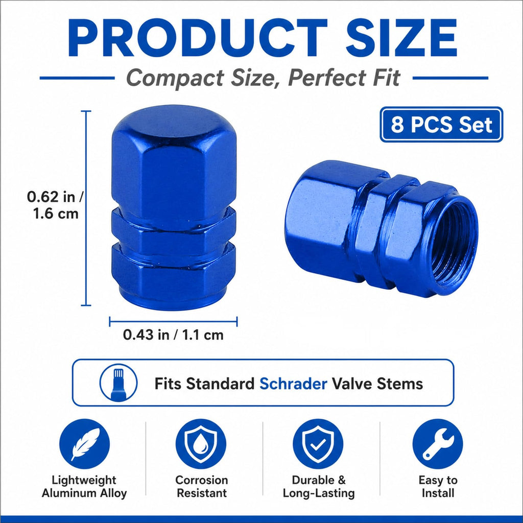Aluminum Tire Valve Caps,8 Pcs Dustproof Stem Covers