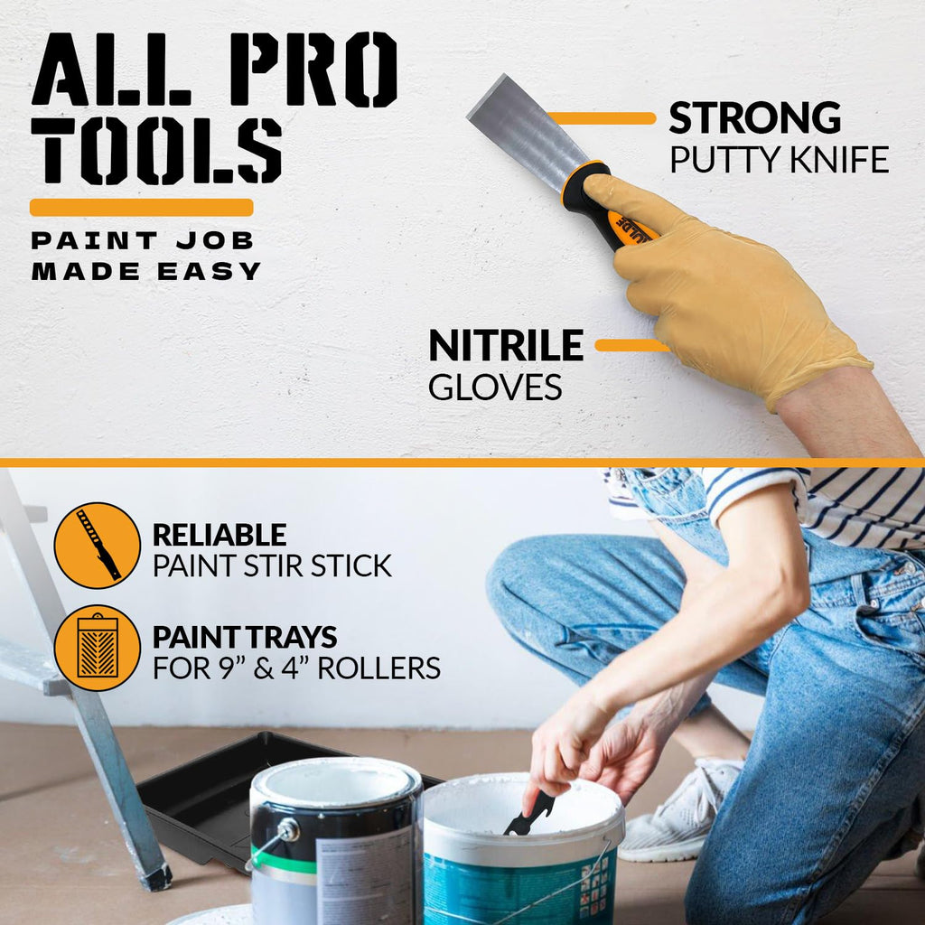 Raulde Paint Roller Set of 10 - Paint Rollers and Trays Set - Roller Sets for Painting - Paint Brush and Rollers for Painting - Wall Paint Roller - Home Painting Kit