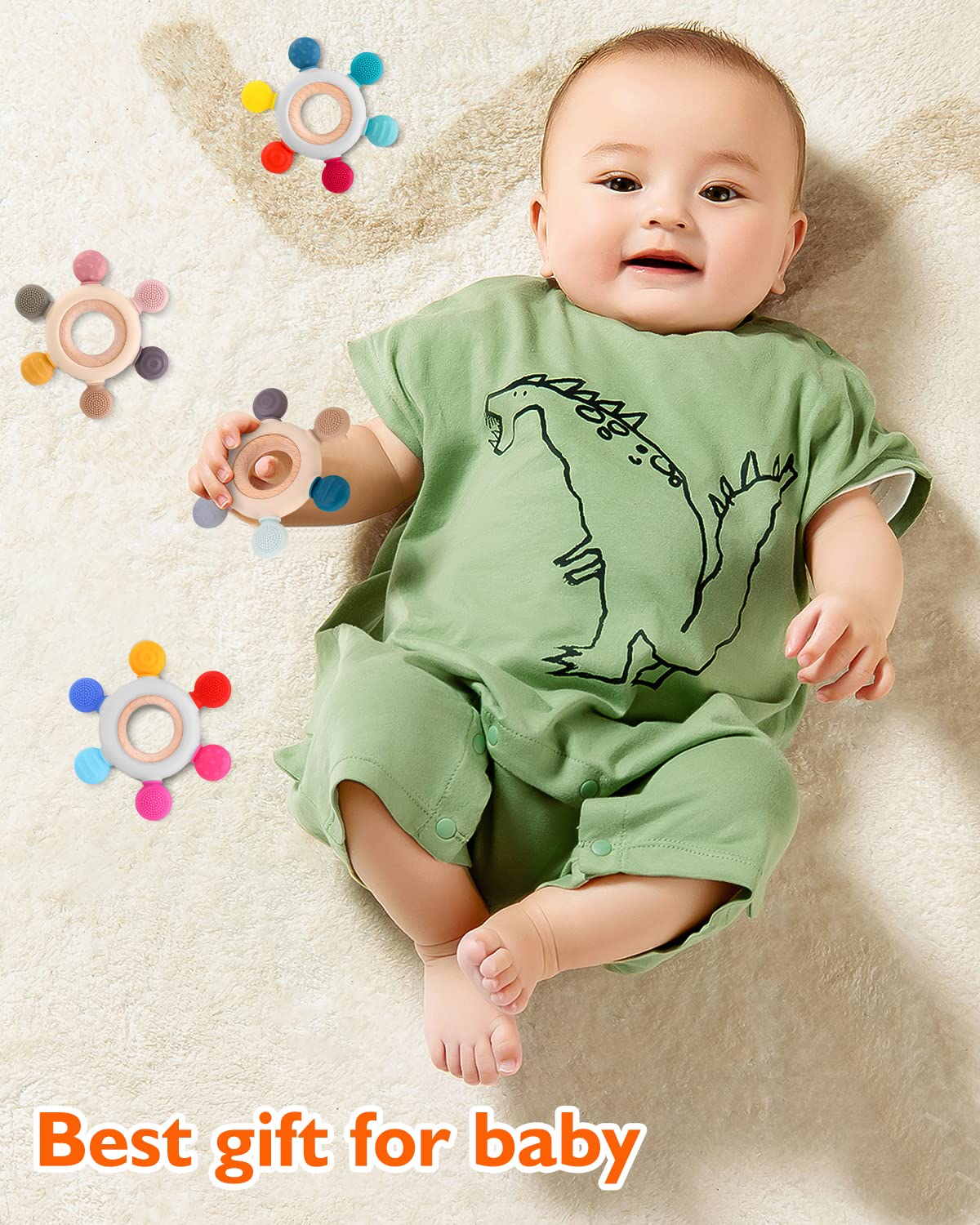 akolik Teething Toys for Baby,Teething Relief Teether Toys for Babies 3-6-12 Months, Silicone Sensory Wooden Teething Toys, BPA-Free,Baby Essentials for 3-6 Months Boy, Girl Toddlers