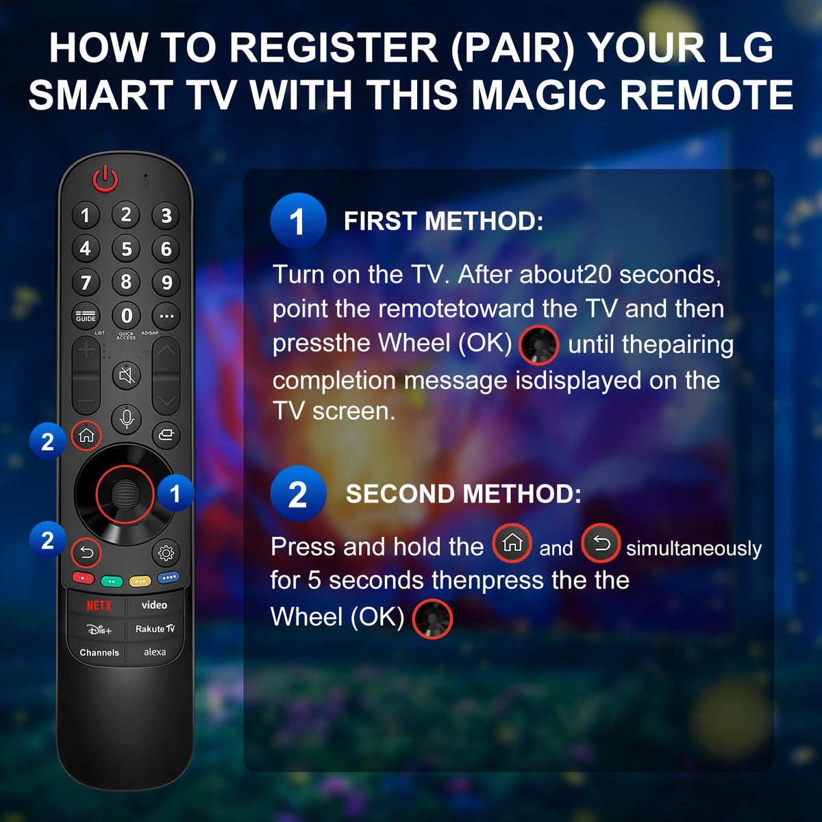 Magic Remote for LG-TV-Remote, Replacement for LG Smart TV Remote Control, AN-MR20GA Compatible Universal Remote Control with Voice, Pointer and Netflix/Prime Video Hotkeys