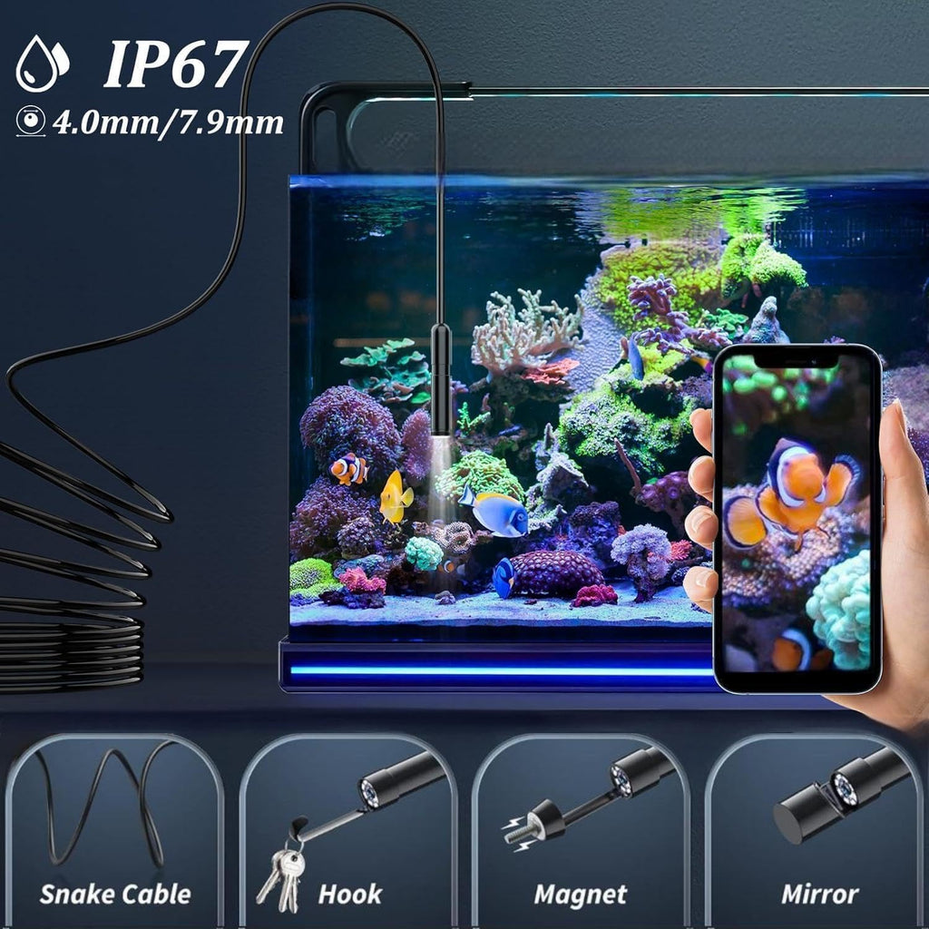 Endoscope Inspection Camera with Lights, 1920P HD Flexible Borescope Lens, 16.5ft Semi-Rigid Snake Cameras,IP67 Tube Sink Pipe Drain Overhaul, for Android, iPhone, iPad, Tools