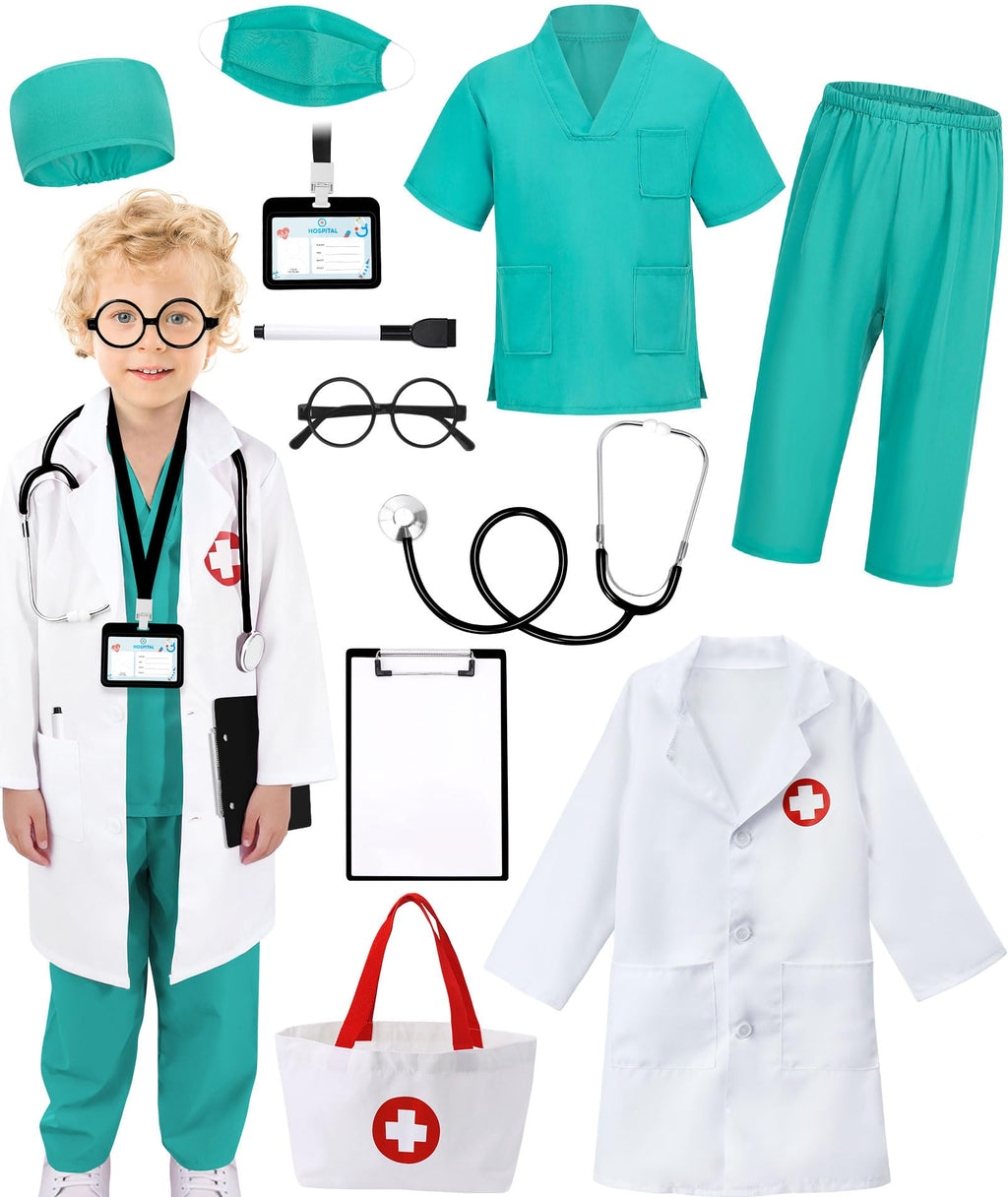 12 PCS Doctor Costume for Kids,Scrubs Nurse Costume for Girls Boys