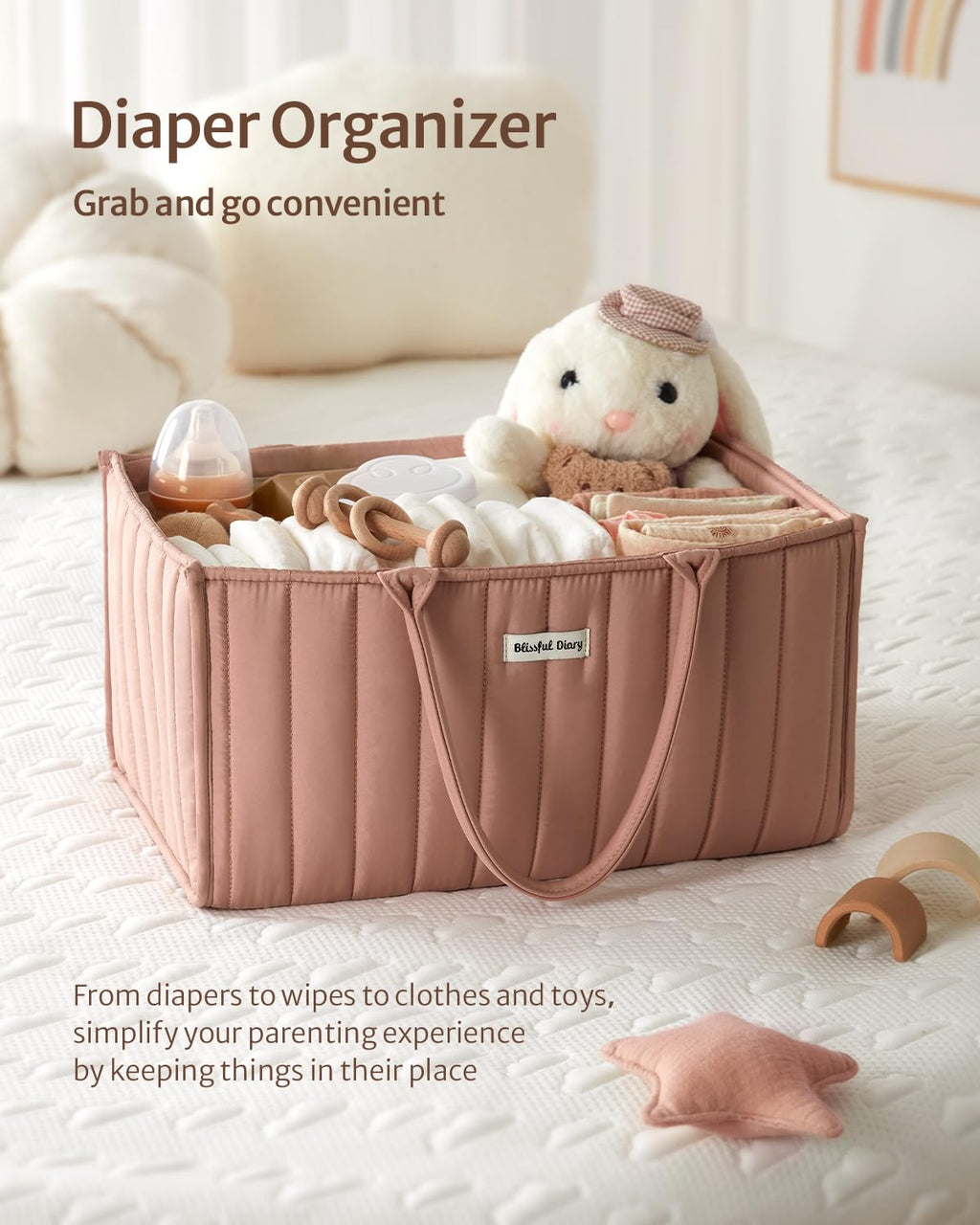 Blissful Diary Nappy Caddy Organiser, Baby Diaper Caddy for Nappy Station, Stylish Storage Basket for Newborn Essentials, Baby Shower Gifts for Girl or Boy, Sage Green