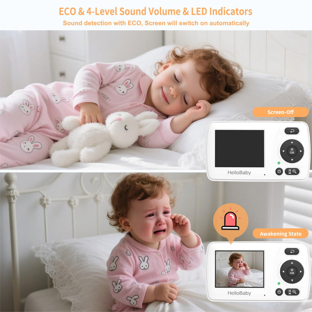HelloBaby Baby Monitor,29-Hour Battery Life,Upgrade Baby Monitor with Camera and Night Vision,No Wifi,355°/120° Remote Pan Tilt Camera 2x Zoom, ECO Mode,2-way talk,Up to 1000ft,Temperature