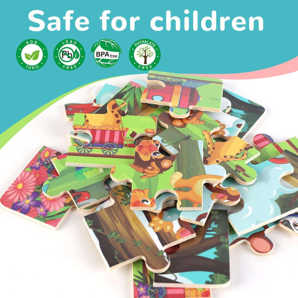 Wooden Puzzles Dinosaur Toys for Kids Ages 3-5, Set of 4 Packs with 20-Piece Wood Jigsaw Puzzles, Preschool Educational Brain Teaser Boards for Boys and Girls 3 4 5 6 Years Old