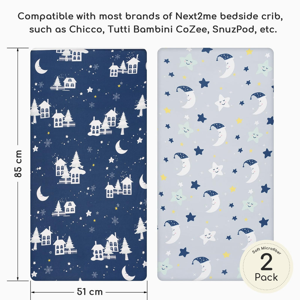 Next to Me Crib Sheets 83x50 cm Fitted 2 Pack Bedside Crib Sheets