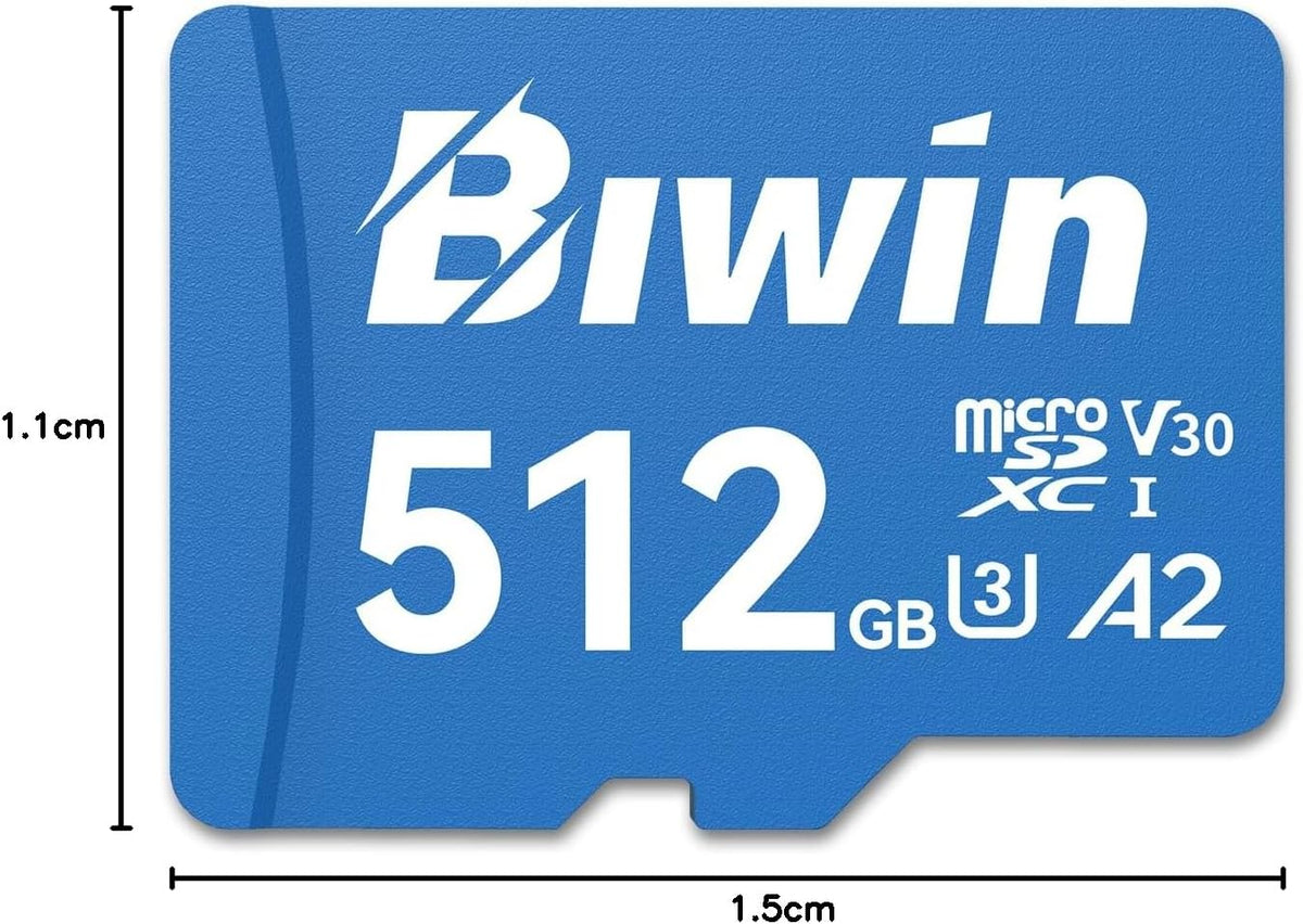 Biwin MS210 Micro SDXC SD Memory Card 512GB, Up to 210 MB/s, UHS-I V30 4K UHD A2 U3 SD Card for Digital Camera, Smartphones, Action Cams, Drones