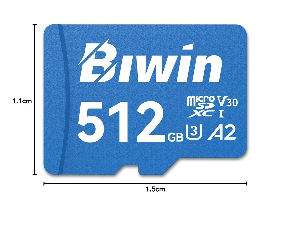 Biwin MS210 Micro SDXC SD Memory Card 512GB, Up to 210 MB/s, UHS-I V30 4K UHD A2 U3 SD Card for Digital Camera, Smartphones, Action Cams, Drones