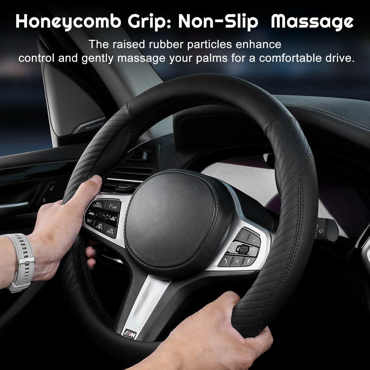 Universal Car Steering Wheel Cover Leather 37-38 cm Soft Microfiber - Gray