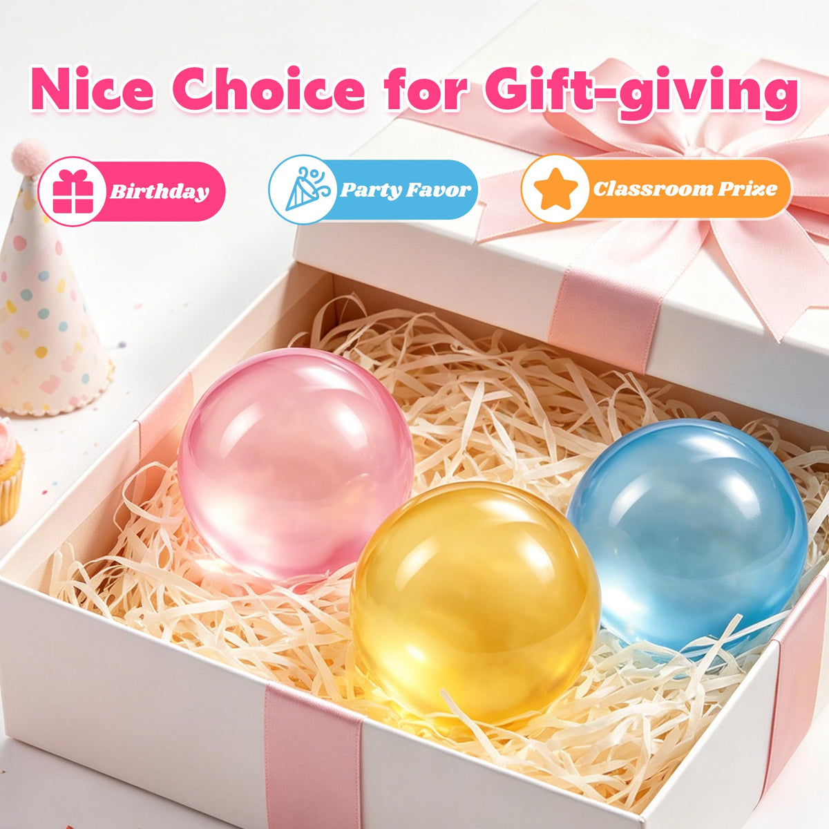 3pc Stress Balls for Adults, Squishy Ball Sensory Textured Memory Gel Fidget Toys for Kids/Adults Hand Exercises, Valentines Day Party Favors Anxiety Relief Squeeze Ball(1.80“)