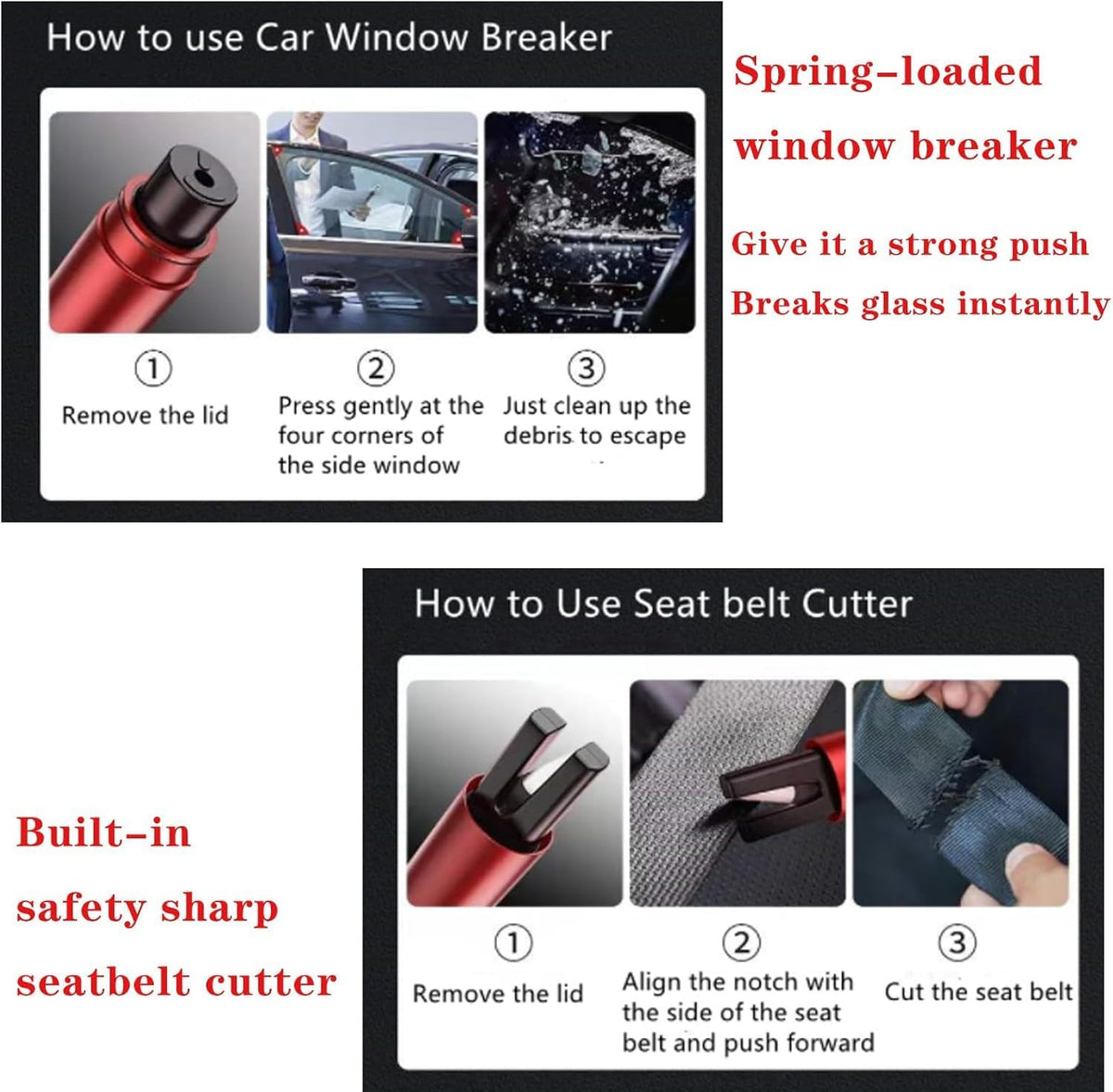 Car Safety Hammer Window Glass Breaker, 2 Pcs Emergency Car Window Breaker, Portable Window Breaker and Seat Belt Cutter with Test Glass for All Vehicles Emergency Car Tool