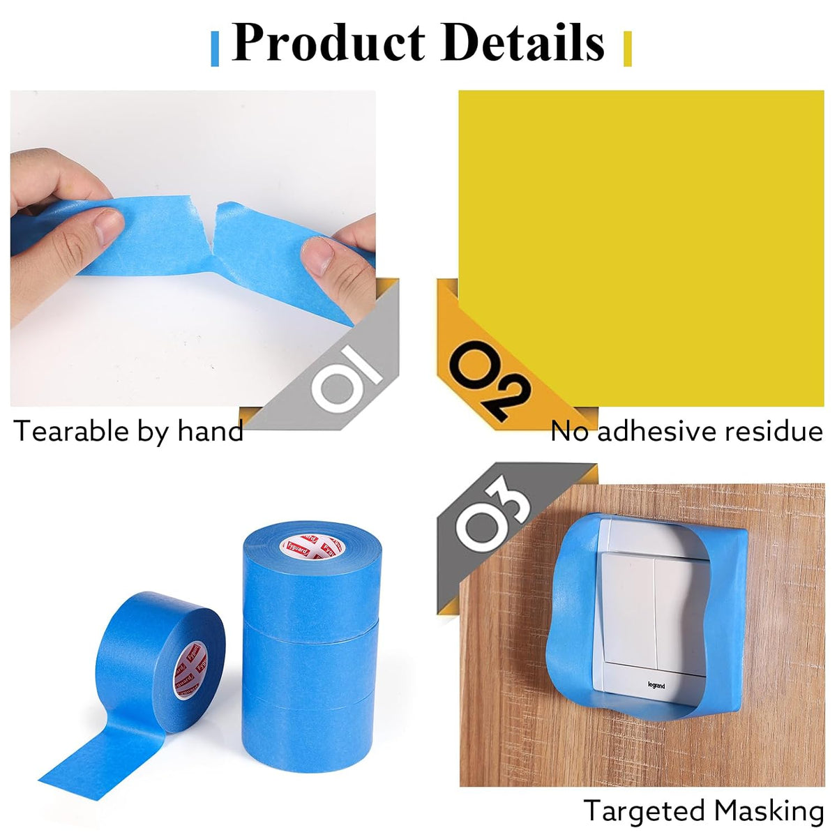 5 Rolls Painters Tape Blue, 36mm x 50m, UV & Heat Resistant