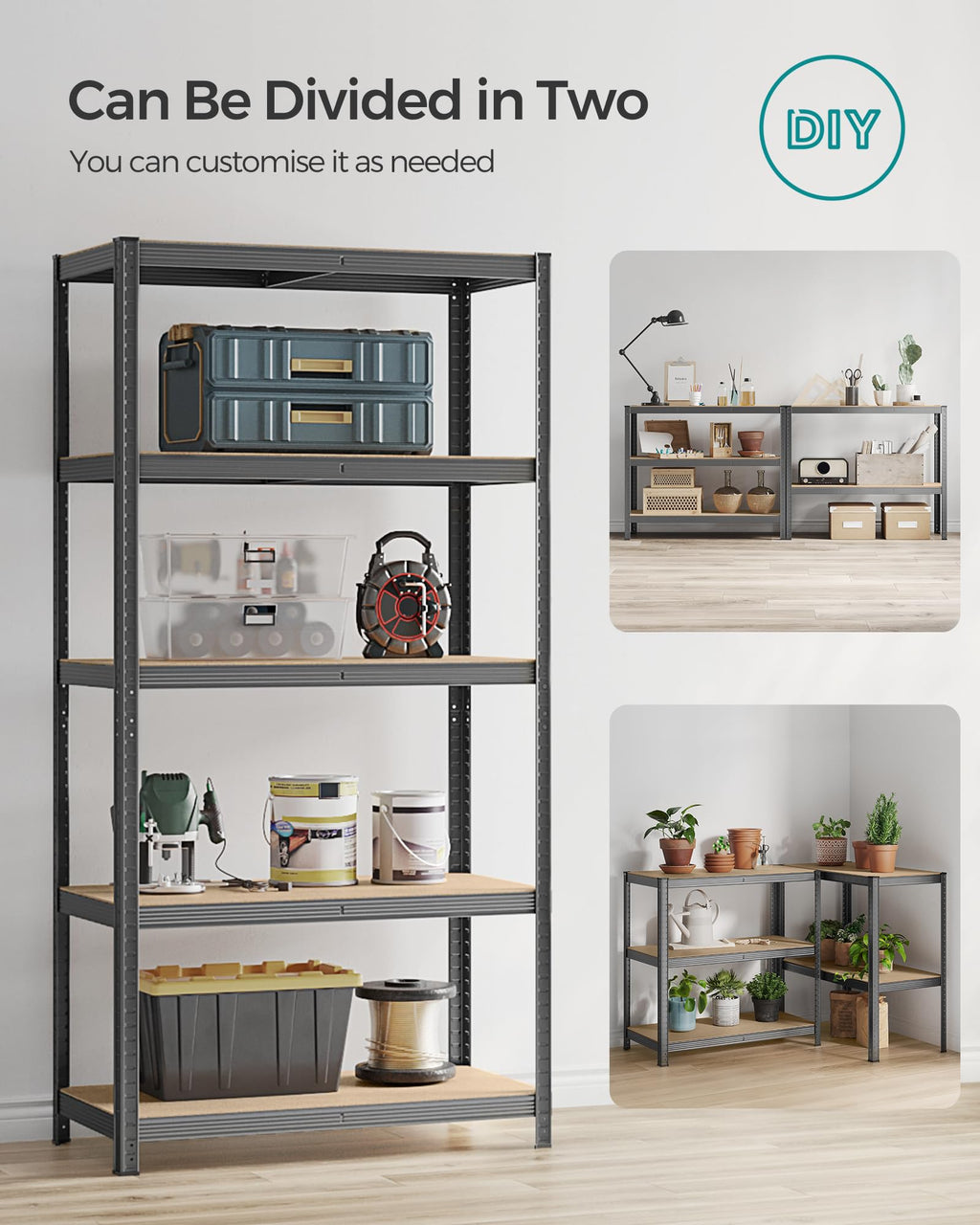 SONGMICS 5-Tier Heavy-Duty Shelving Units, Set of 2, Boltless Assembly