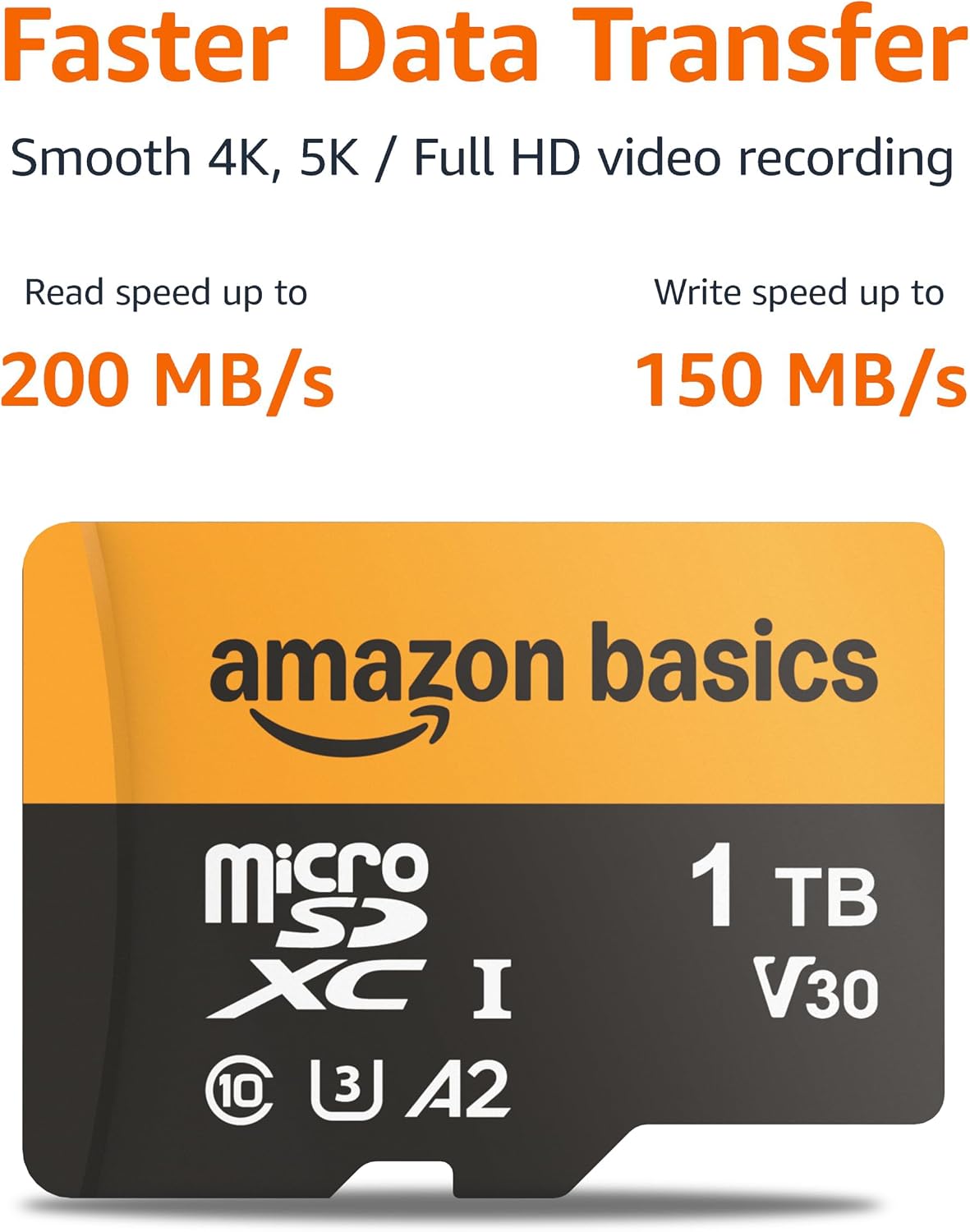 Amazon Basics 1TB Micro SD Card, Read Speed Up to 200MB/s, 1-Pack