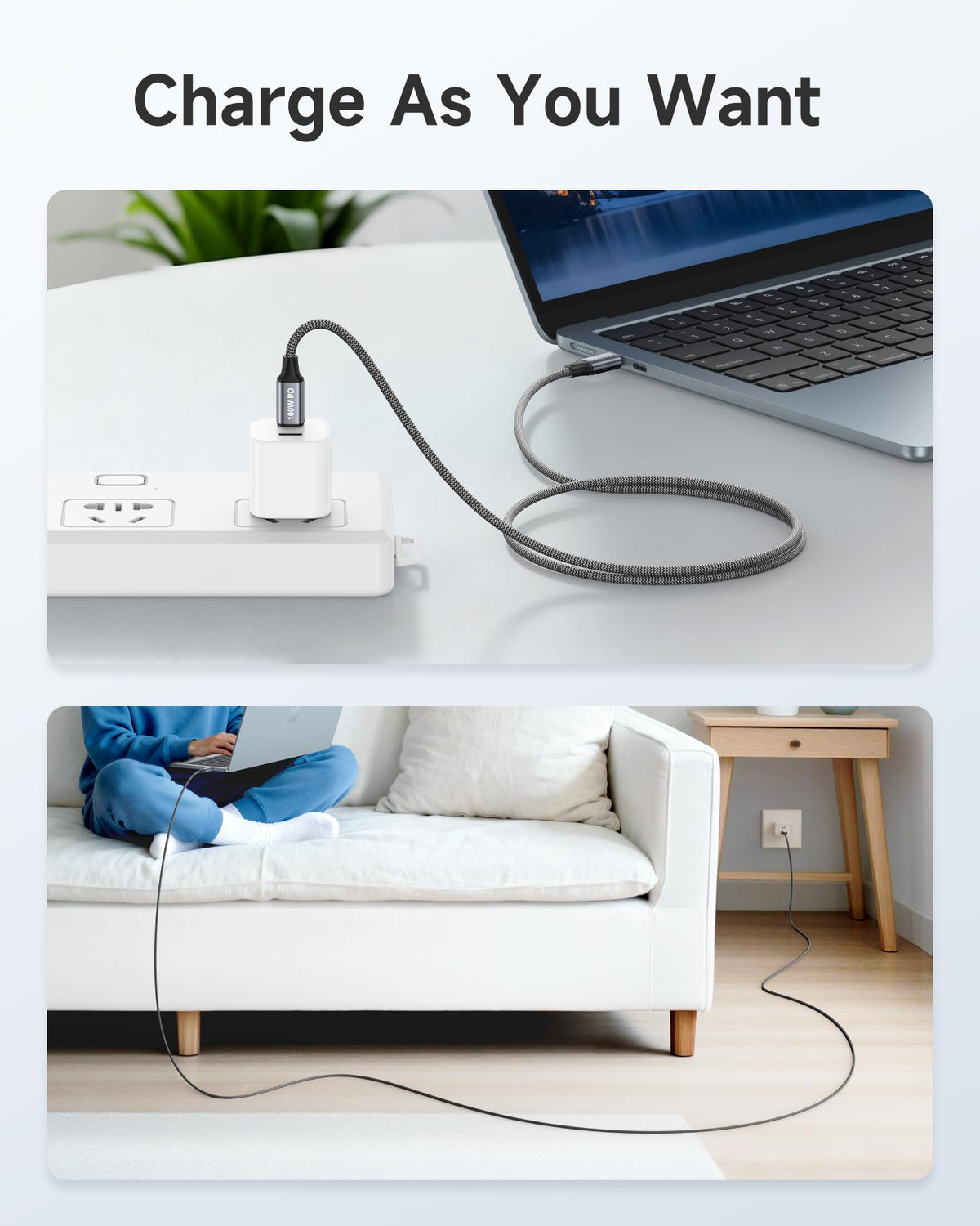 RAVIAD USB C to USB C Charger Cable 0.15M 100W 5A Fast Charging Cable