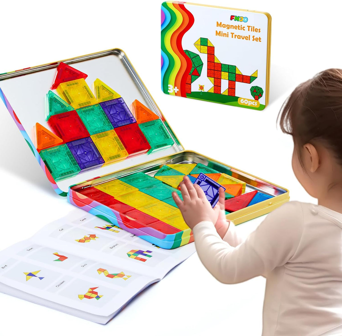 FNJO Mini Magnetic Tiles, 60PCS STEM Building Blocks Toy for Kids