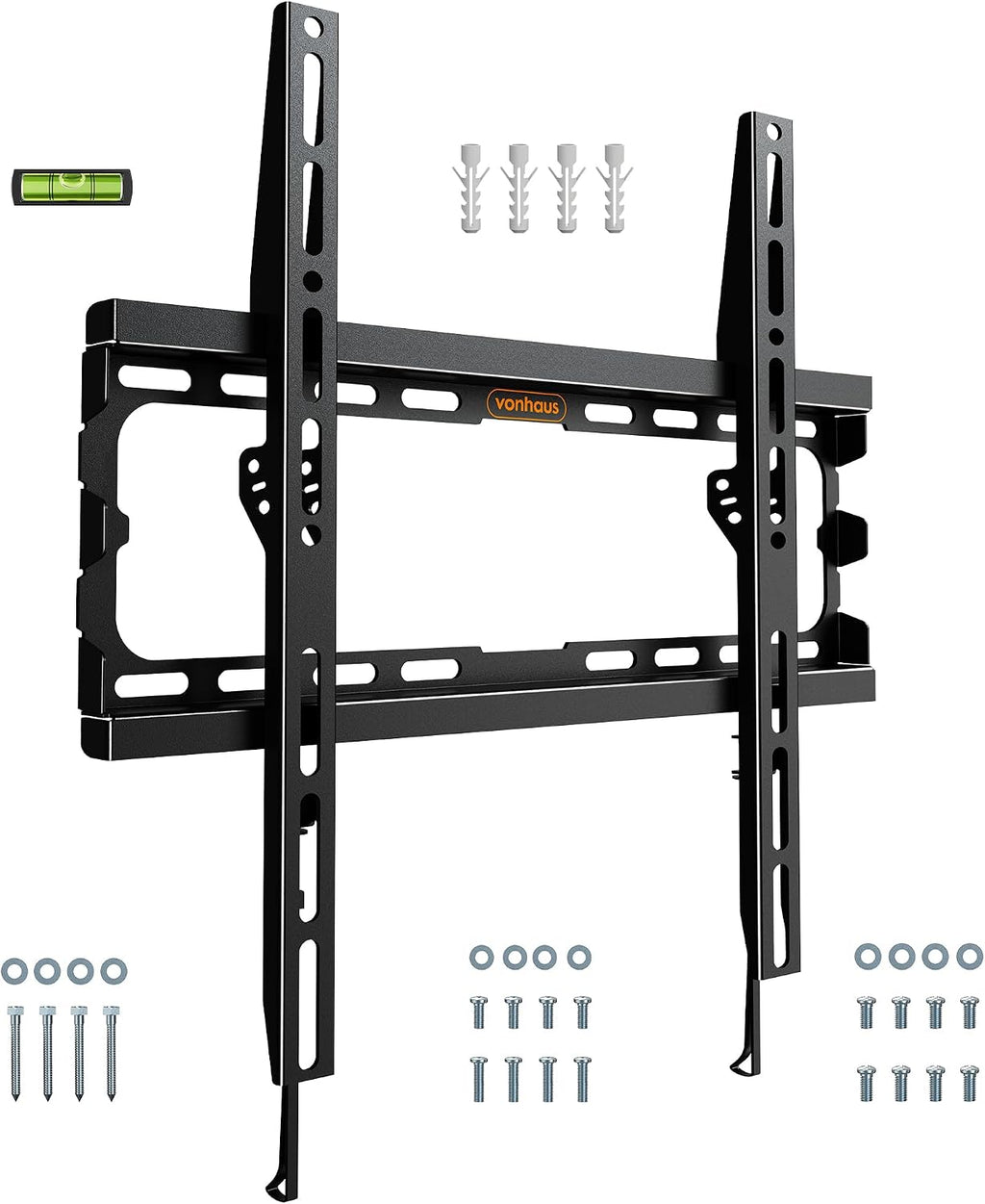 VonHaus TV Wall Bracket for 32-75" Screens, Ultra-Slim TV Bracket with Spirit Level, Flat to Wall Mount, 55kg Capacity, Max VESA : 400x400 mm