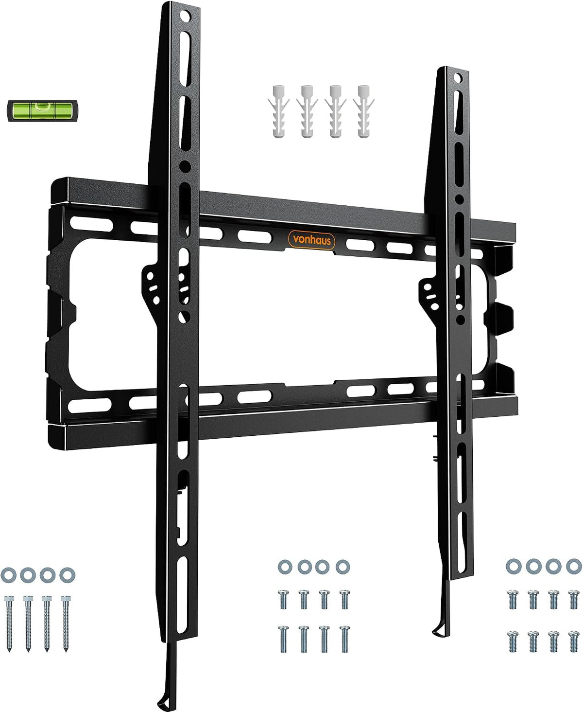 VonHaus TV Wall Bracket for 32-75" Screens, Ultra-Slim TV Bracket with Spirit Level, Flat to Wall Mount, 55kg Capacity, Max VESA : 400x400 mm