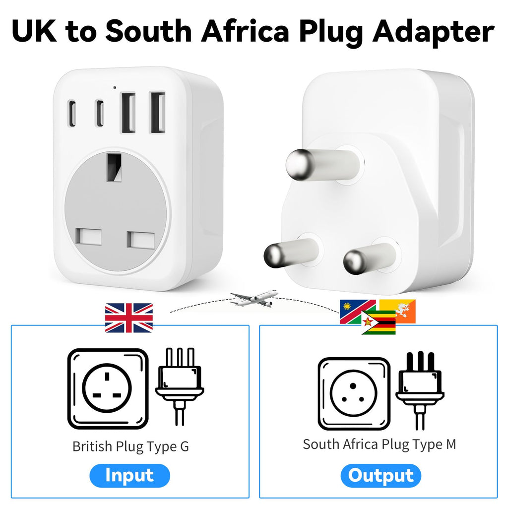 UK To European Plug Adapter,5 IN 1 European Travel Adaptor with 2 USB C & 2 USB A,Grounded EU Plug Adapter for Germany Spain France Turkey Greece etc (Type E/F)
