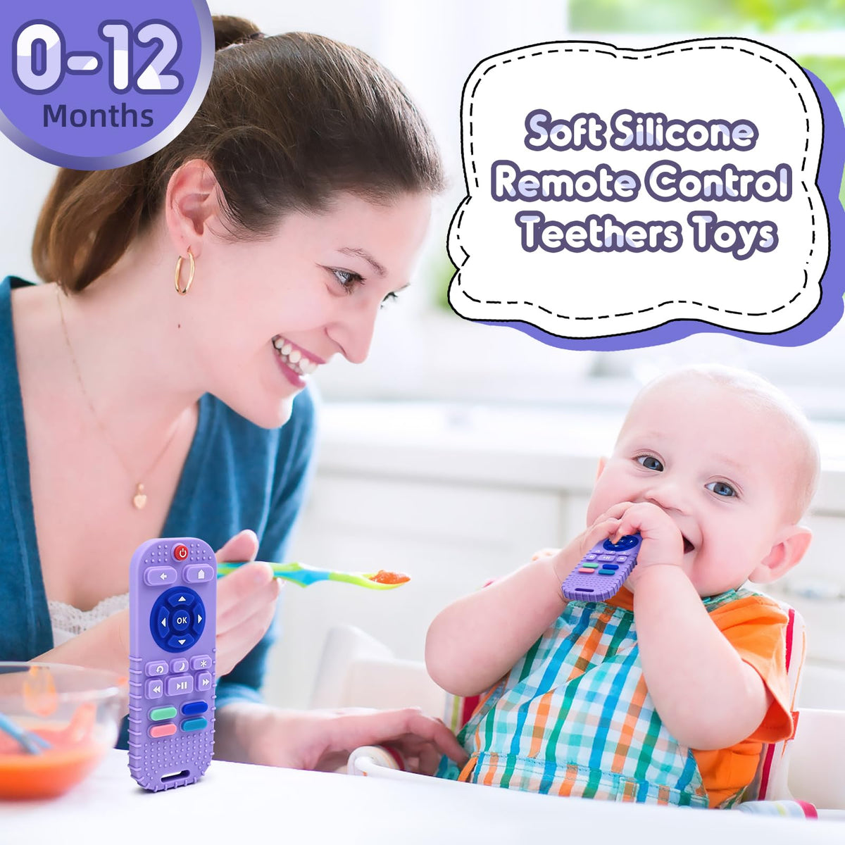 Teething Relief Teethers Toys for Babies 3-6 12 Months Gifts, Silicone Remote Control Baby Teether Bath Toys for 3 6 9 Months Newborn Infant Boy Girl Autism, Food Grade Silicone Sensory Toys, Black