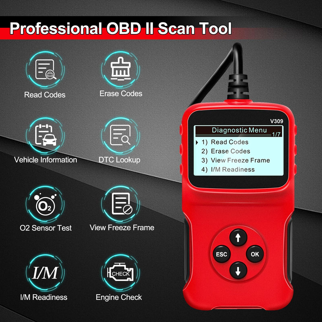 OBD2 Scanner Car Engine Fault Code Reader Wired, V302 OBDII Scan Tool
