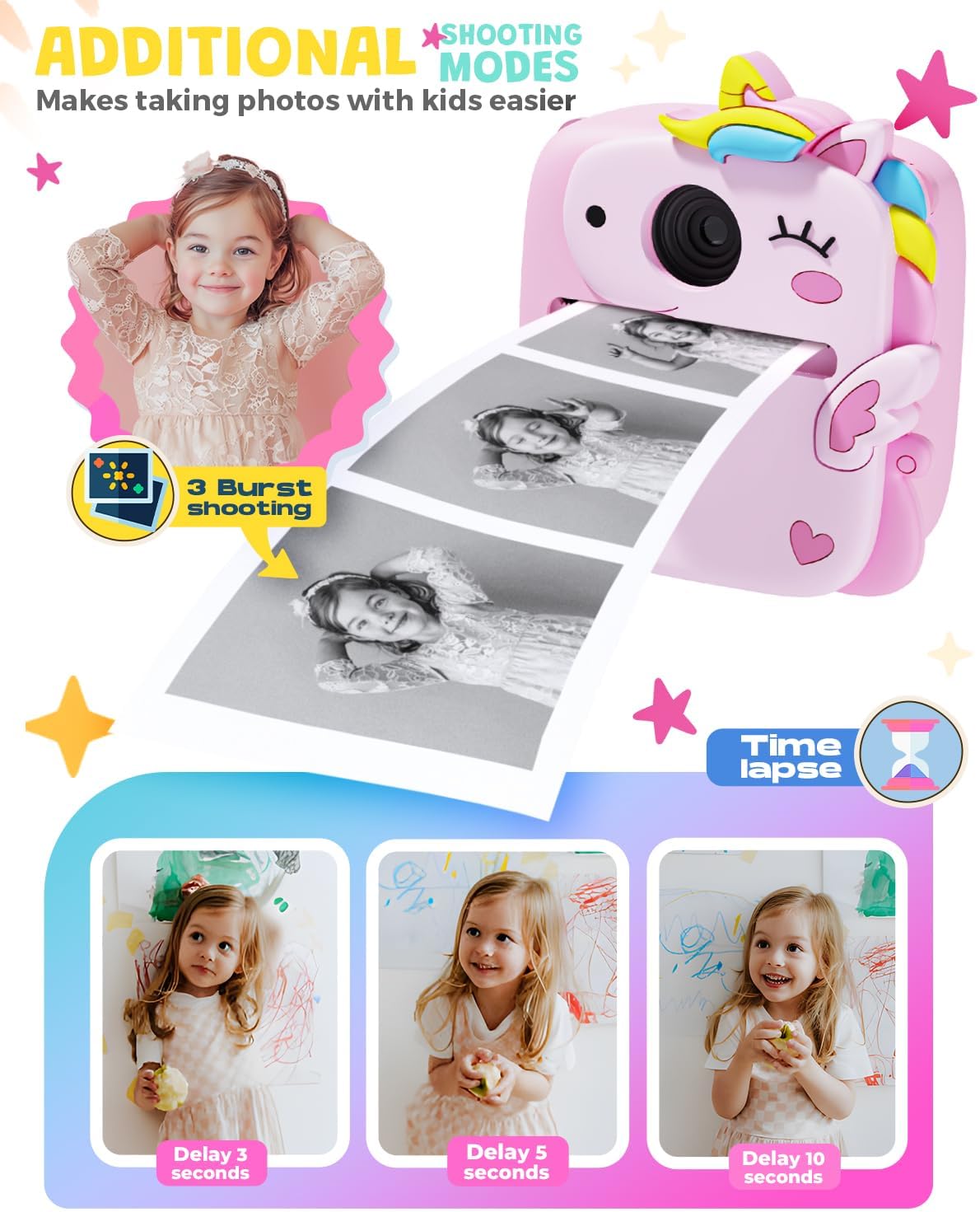 Kids Camera Instant Print,1080P Kids Digital Camera,Girls Gifts Toys Age 3+