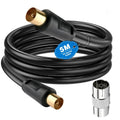 Ancable TV Aerial Cable with Coaxial Adapter 5M Black TV Ariel Lead