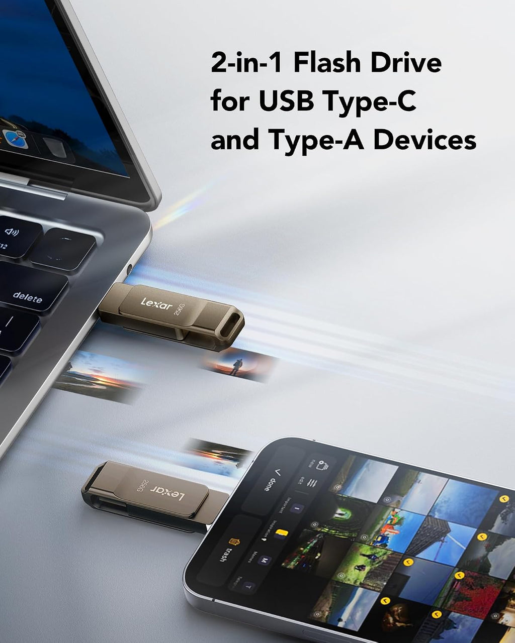 Lexar D40E 256GB Dual Usb Stick Type-C Jump Drive, Titanium Grey