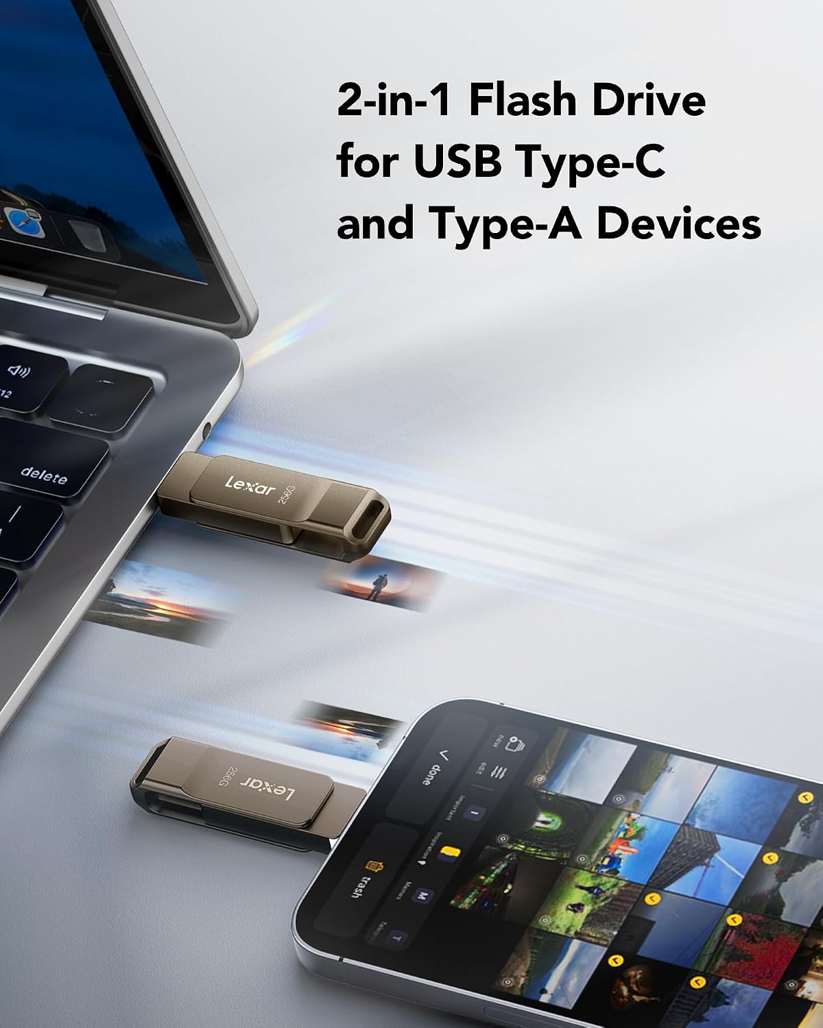 Lexar D40E 256GB Dual Usb Stick Type-C Jump Drive, Titanium Grey