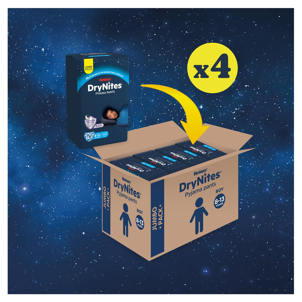 HUGGIES DryNites, Pyjama Pants, Boys 13+ Years (48-60KG), 33 x Bedwetting Pants, Up to 100% Leak Free Nights