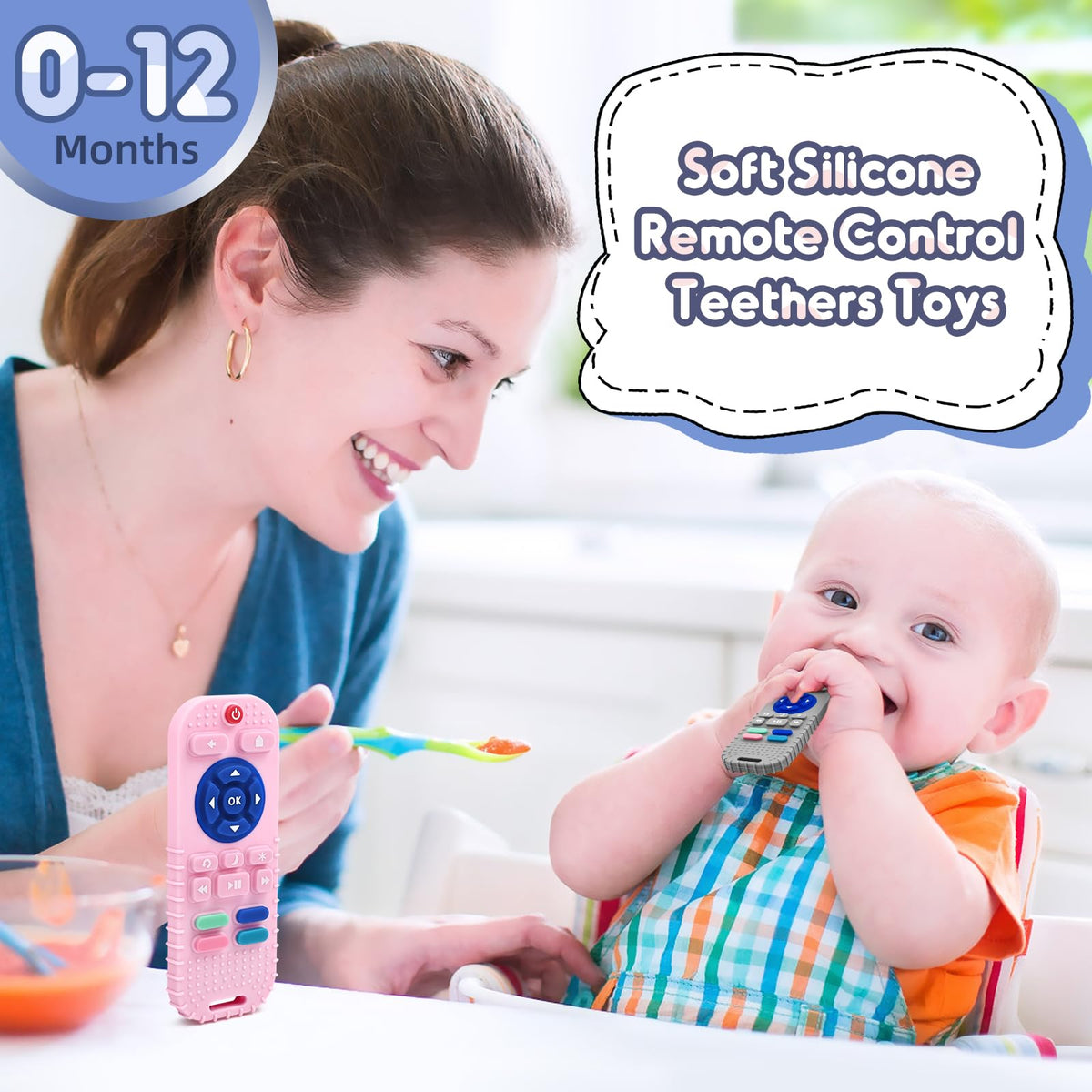 Teething Relief Teethers Toys for Babies 3-6 12 Months Gifts, Silicone Remote Control Baby Teether Bath Toys for 3 6 9 Months Newborn Infant Boy Girl Autism, Food Grade Silicone Sensory Toys, Black