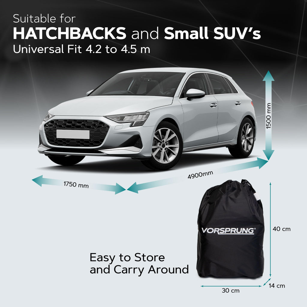 VORSPRUNG® Universal Car Cover(4 Sizes)| Driver Side Zip | Waterproof All Weather| Snow/Sun/Wind Proof |UV Protection Outdoor | Full Fitted |Length 487-530cm | Large Saloons, Executive & Estate Cars