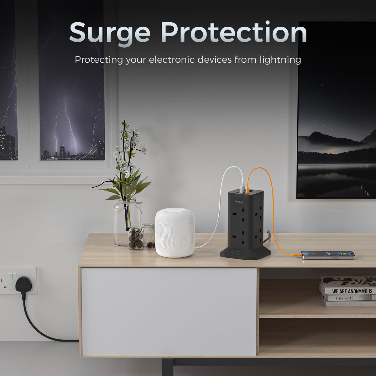 TESSAN Tower Extension Lead 5M with USB C Slots