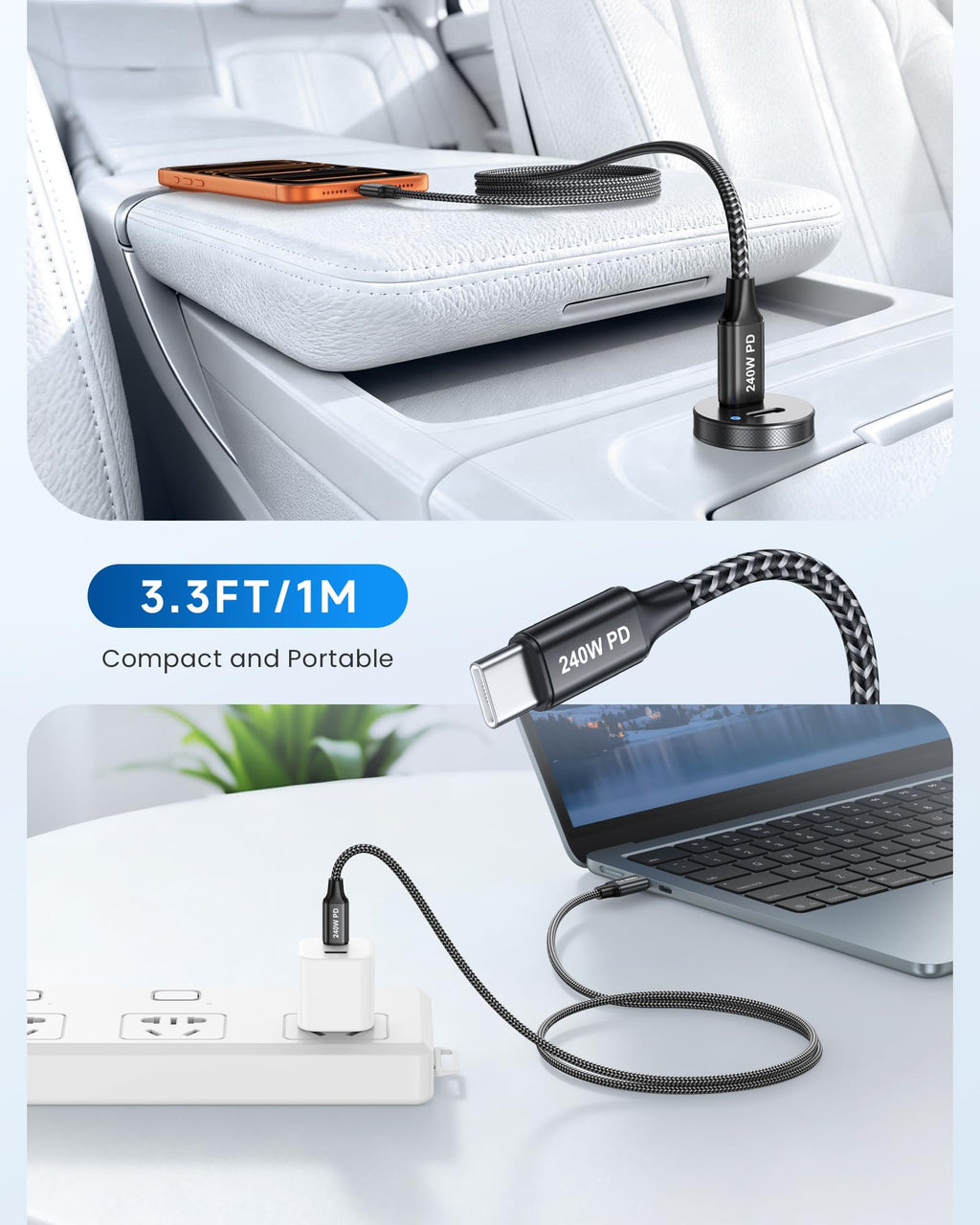 RAVIAD USB C to USB C Charger Cable Short [2Pack 30CM] 60W Fast Charging