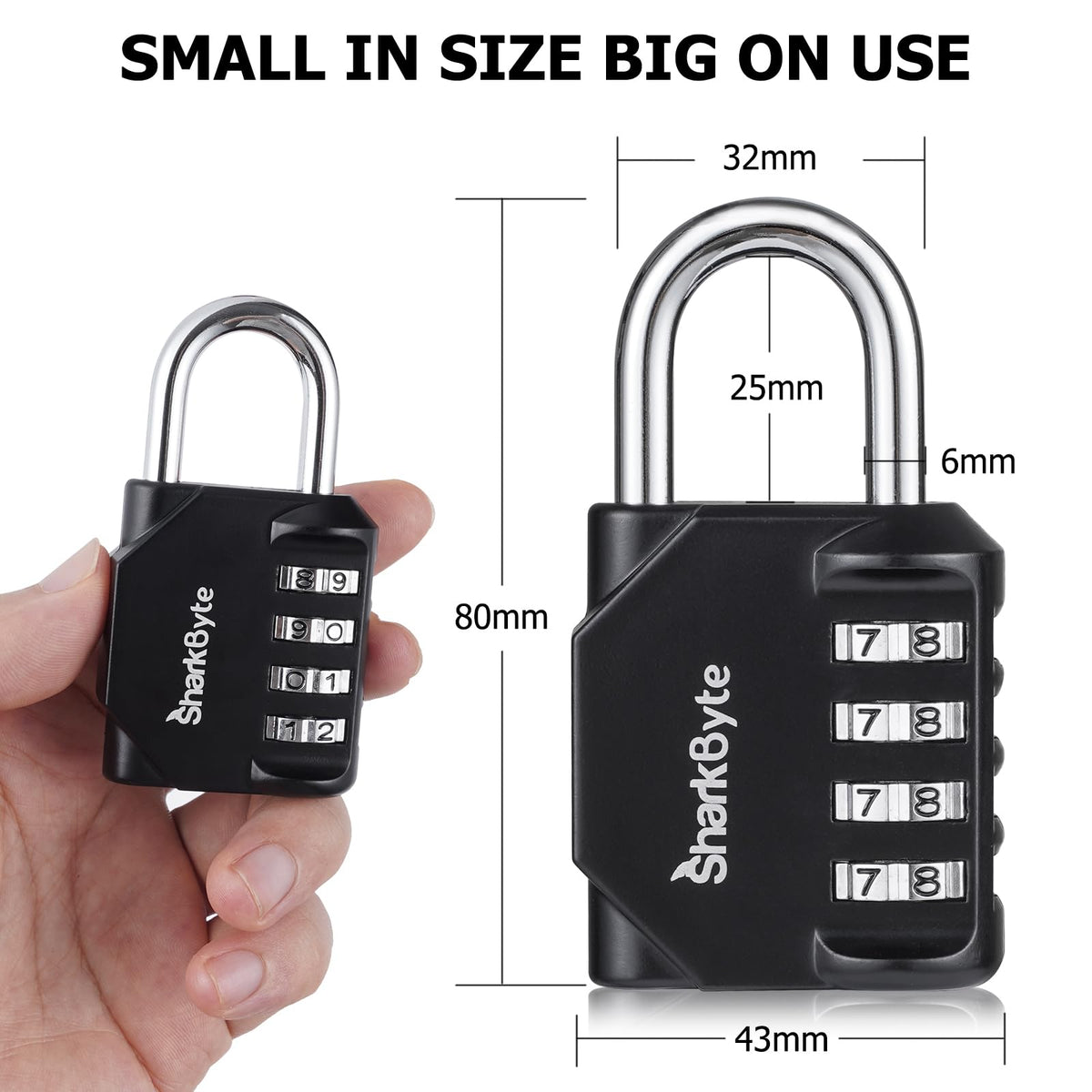 SharkByte Heavy Duty Combination Padlock – 4-Digit Weatherproof Outdoor Lock with Stainless Steel Shackle, Anti-Rust Resettable Code for Gym, School, Locker, Shed, Toolbox, Gate & Warehouse - Purple