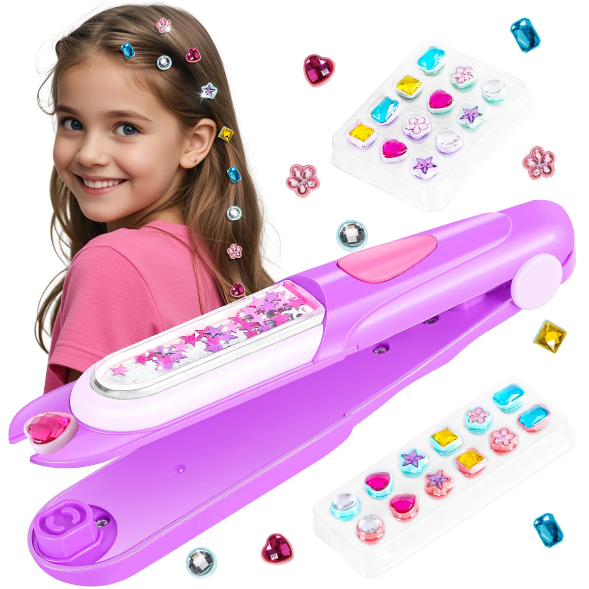kidzkube Hair Gem Stamper Kit, Birthday Toys for Girls Ages 3-12