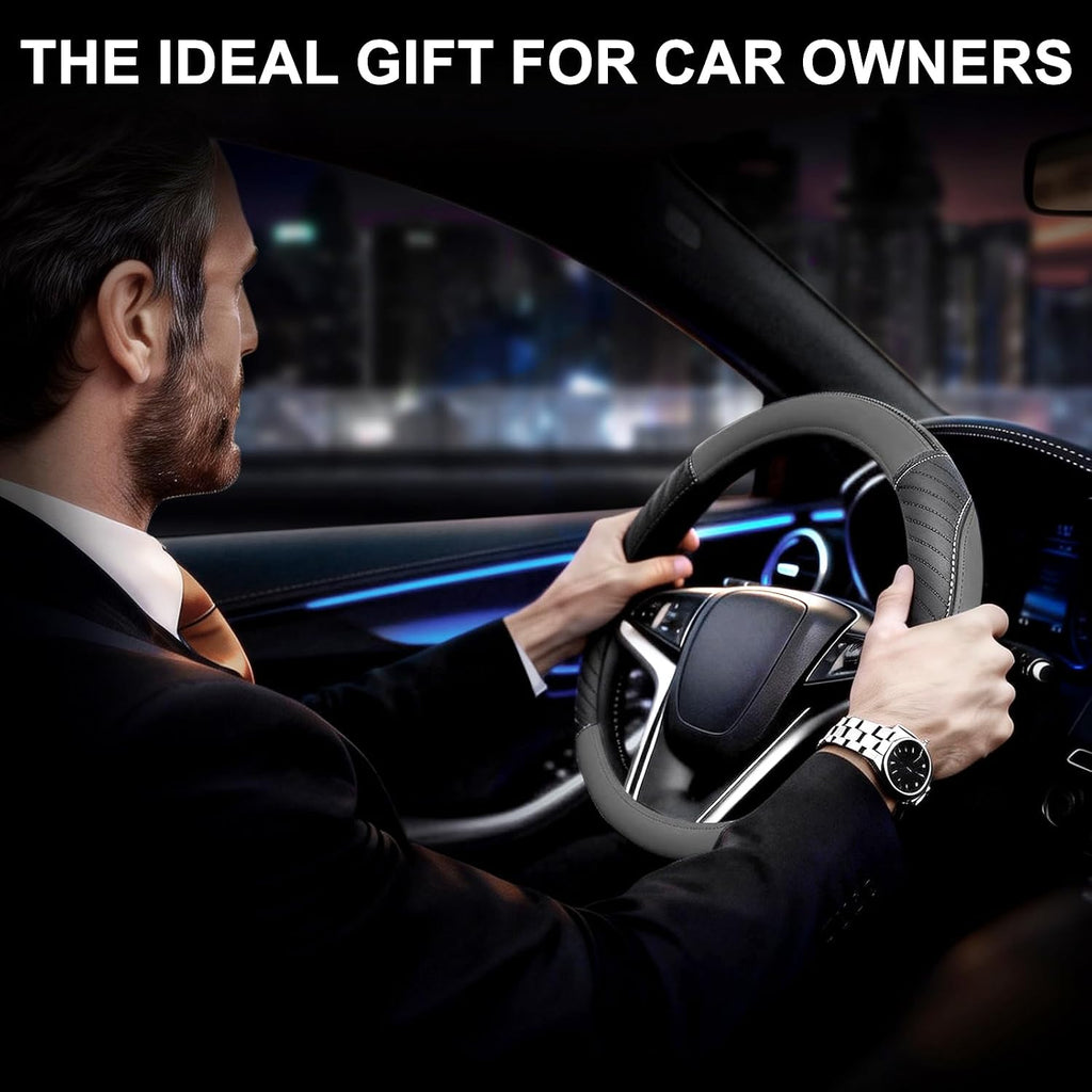 Universal Car Steering Wheel Cover Leather 37-38 cm Soft Microfiber - Gray