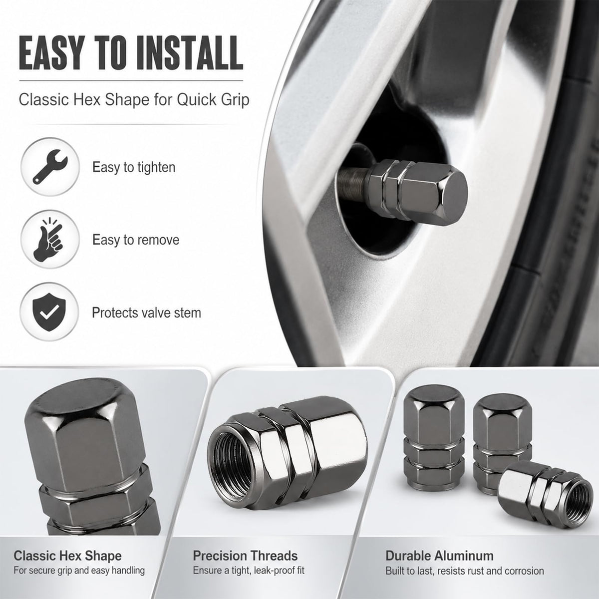 Aluminum Tire Valve Caps,8 Pcs Dustproof Stem Covers