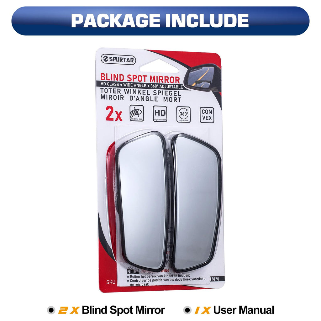 Spurtar Blind Spot Mirrors for Cars, Round Frameless 360° Rotate, 2 Pack