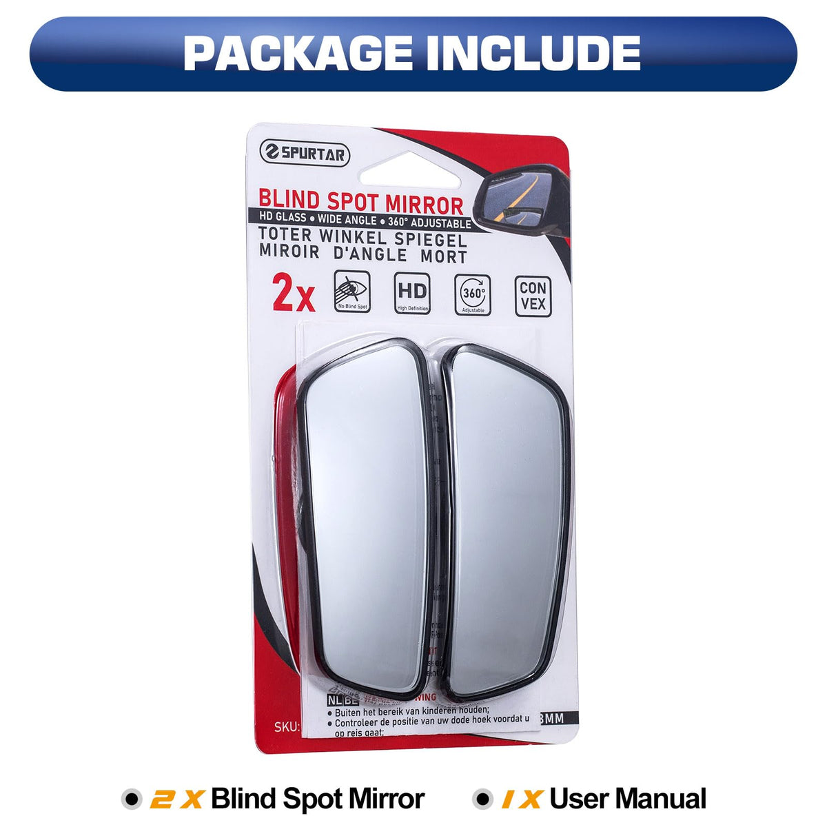 Spurtar Blind Spot Mirrors for Cars, Round Frameless 360° Rotate, 2 Pack