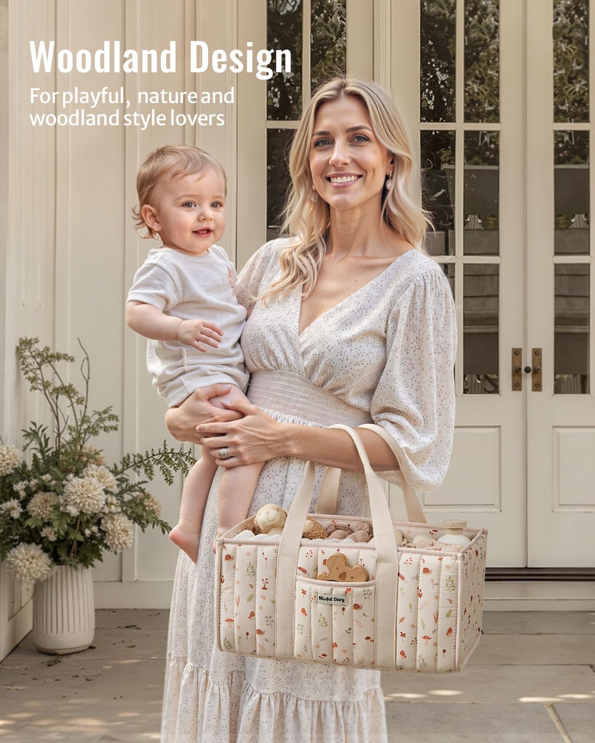 Blissful Diary Nappy Caddy Organiser, Baby Diaper Caddy for Nappy Station, Stylish Storage Basket for Newborn Essentials, Baby Shower Gifts for Girl or Boy, Sage Green
