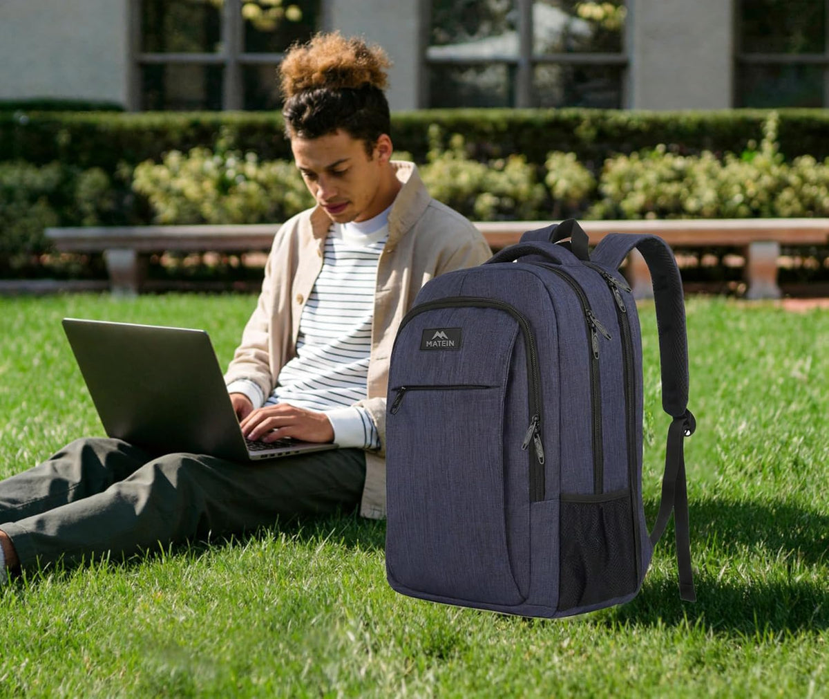 MATEIN Travel Laptop Backpack, Work Bag Lightweight Laptop Bag, Black Blue